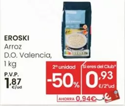 Oferta de Eroski - Arroz D.O. Valencia por 1,87€ en Eroski