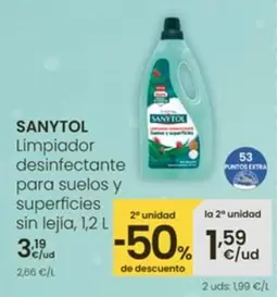 Oferta de Sanytol - Limpiador Desinfectante Para Suelos Y Superficies Sin Lejía por 3,19€ en Eroski