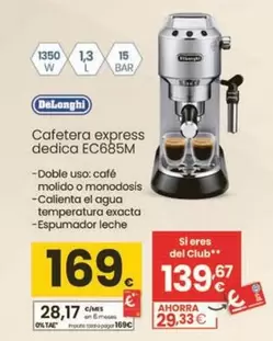 Oferta de DeLonghi - Cafetera Express Dedica EC685M por 169€ en Eroski