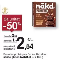 Oferta de Nakd - Barretes Proteiques Cocoa Hazelnut Sense Gluten por 3,39€ en BonpreuEsclat