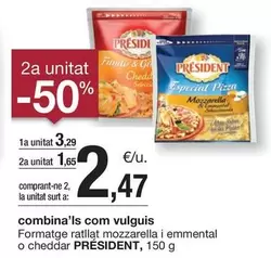 Oferta de Président - Formatge Ratllat Mozzarella I Emmental O Cheddar por 3,29€ en BonpreuEsclat