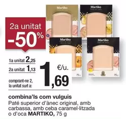 Oferta de Martiko - Paté Superior D'ànec Original, Amb Carbassa, Amb Ceba Caramel·litzada O D'oca por 2,25€ en BonpreuEsclat
