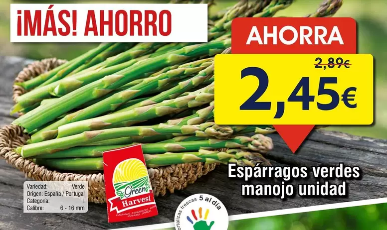 Oferta de Origen - Esparragos Verdes Manojo Unidad por 2,45€ en Froiz
