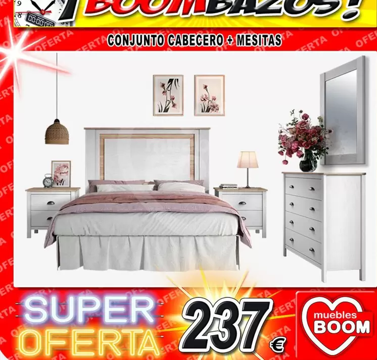 Oferta de Conjunto Cabecero + Mesitas  por 237€ en Muebles Boom