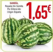 Oferta de Origen - Rayada Sin Semilla Por Entera Kilo Origen España por 1,65€ en Masymas