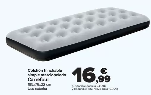 Oferta de Carrefour - Colchón  Hinchable Simple Aterciopelado  por 16,99€ en Carrefour