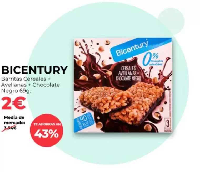 Oferta de Bicentury - Barritas Cereales + Avellanas + Chocolate Negro por 2€ en PrimaPrix