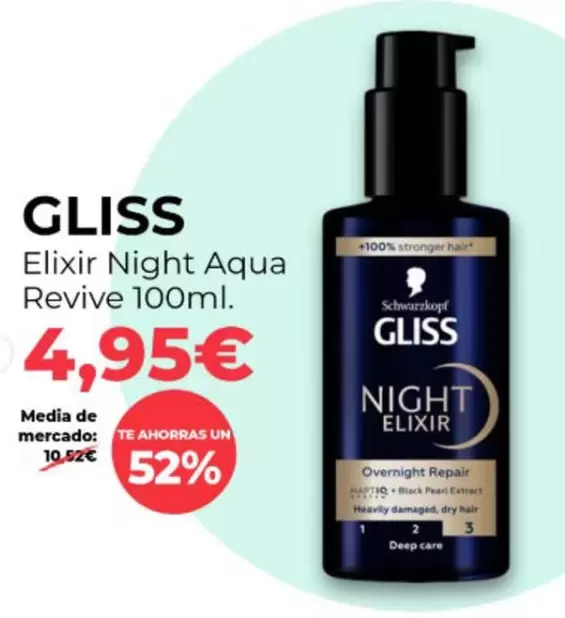Oferta de Schwarzkopf - Gliss Elixir Night Aqua Revive por 4,95€ en PrimaPrix