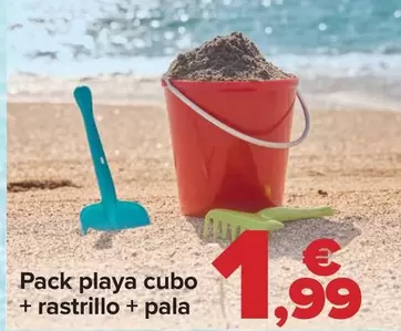 Oferta de Pack Playa Cubo  + Rastrillo + Pala por 1,99€ en Carrefour
