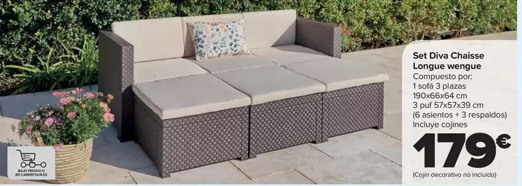 Oferta de Set Diva Chaisse Longue Wengue por 179€ en Carrefour