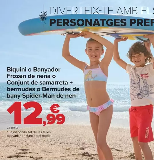 Oferta de Bikini O Bañador Frozen Niña, O Conjunto De Camiseta + Bermuda O Bermuda Baño Spider-Man Niño por 12,99€ en Carrefour