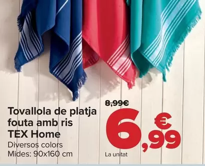 Oferta de Tex Home - Toalla Playa Fouta Con Rizo  por 6,99€ en Carrefour