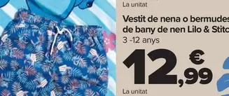Oferta de Vestido Niña O Bermuda Baño Niño Lilo & Stitch por 12,99€ en Carrefour