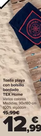 Oferta de Tex Home - Toalla Playa Con Bolsillo Bordado  por 12,99€ en Carrefour