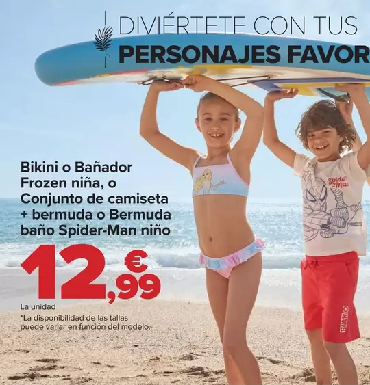 Oferta de Bikini O Bañador Frozen Niña, O Conjunto De Camiseta + Bermuda O Bermuda Baño Spider-Man Niño por 12,99€ en Carrefour