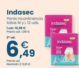 Oferta de Indasec - Pants Incontinencia Tallas M Y L 12 Uds. por 6,49€ en Clarel