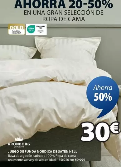 Oferta de Kronborg - Juego De Funda Nòrdica De Satén Nell por 30€ en JYSK