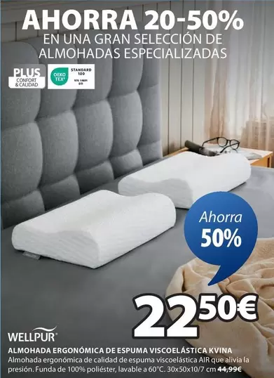 Oferta de Wellpur - Almohada Ergonomica De Espuma Viscoelástica Kvina por 22,5€ en JYSK