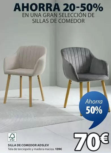 Oferta de Silla De Comedor Adslev por 70€ en JYSK