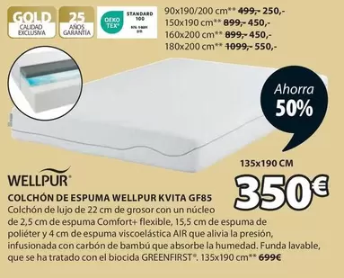 Oferta de Wellpur - Colchón De Espuma  Kvita Gf85 por 350€ en JYSK