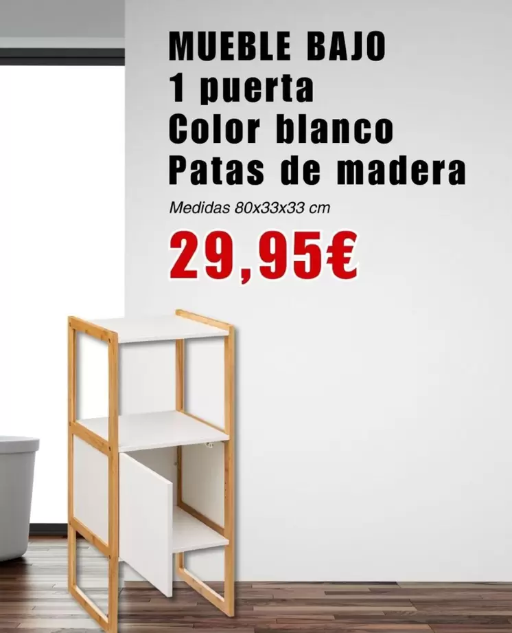 Oferta de Blanco - Mueble Bajo 1 Puerta Color  Patas De Madera por 29,95€ en Outlet Hogar