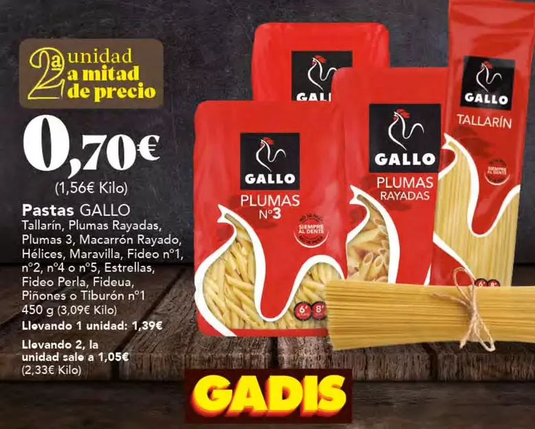 Oferta de Gallo - Pastas por 1,39€ en Gadis