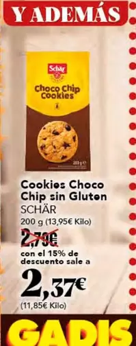 Oferta de Schär - Cookies Choco Chip Sin Gluten por 2,37€ en Gadis