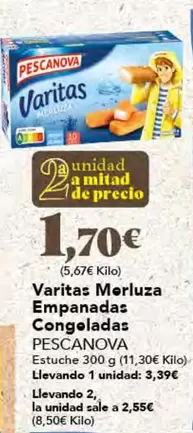 Oferta de Pescanova - Varitas Merluza Empanadas Congeladas por 1,7€ en Gadis