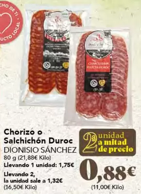 Oferta de Duroc - Chorizo O Salchichon Duroc por 1,75€ en Gadis