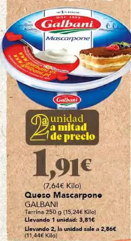 Oferta de Galbani - Queso Mascarpone por 1,91€ en Gadis