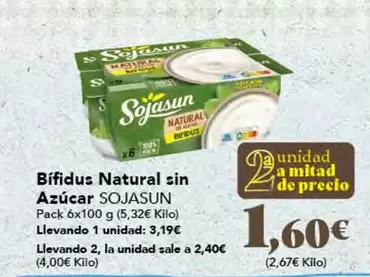 Oferta de Sojasun - Bífidus Natural Sin Azúcar por 1,6€ en Gadis
