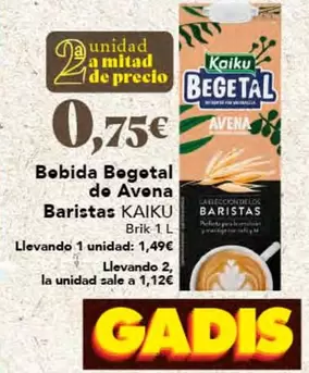 Oferta de Kaiku - Bebida Begetal De Avena Baristas por 1,49€ en Gadis