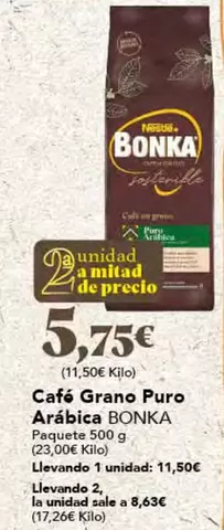 Oferta de Bonka - Café Grano Puro Arábica por 5,75€ en Gadis