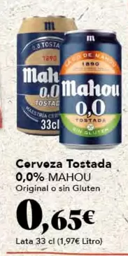 Oferta de Mahou - Cerveza Tostada 0,0% por 0,65€ en Gadis