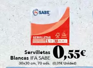 Oferta de Ifa sabe - Servilletas Blancas por 0,55€ en Gadis