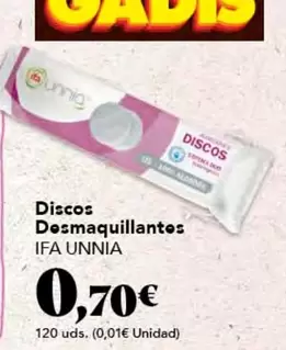 Oferta de Ifa unnia - Discos Desmaquillantes por 0,7€ en Gadis