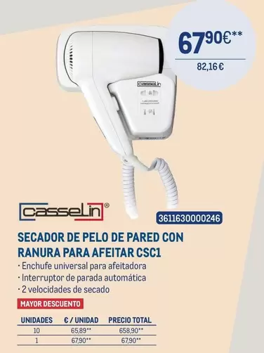 Oferta de Casselin - Secador De Pelo De Pared Con Ranura Para Afeitar Csc11 por 6790€ en Makro