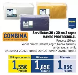Oferta de Makro - Makro Professional Servilletas 20 X 20 Cm 2 Capas por 1,85€ en Makro