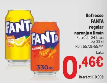 Oferta de Fanta - Refresco Regular Naranja O Limon por 0,46€ en Makro