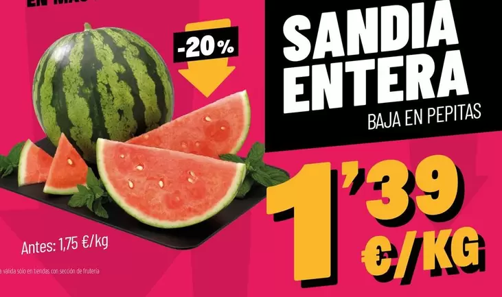 Oferta de Sandia Entera por 1,39€ en Ahorramas