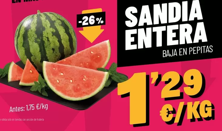 Oferta de Sandia Entera por 1,29€ en Ahorramas