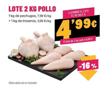 Oferta de Lote 2 Kg Pollo por 4,99€ en Ahorramas