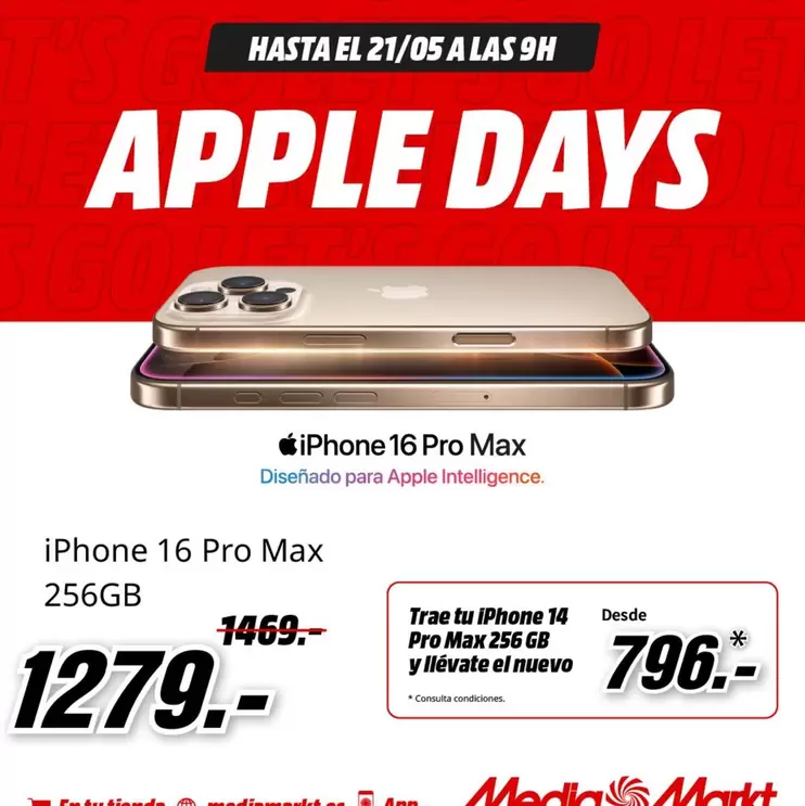 Oferta de Apple - Iphone 16 Pro Max por 1279€ en MediaMarkt