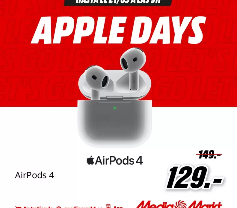 Oferta de Media Markt - Airpods 4 por 129€ en MediaMarkt
