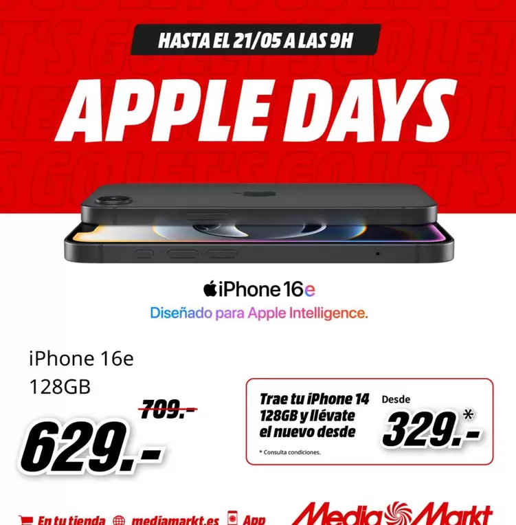Oferta de Apple - Iphone 16e por 329€ en MediaMarkt