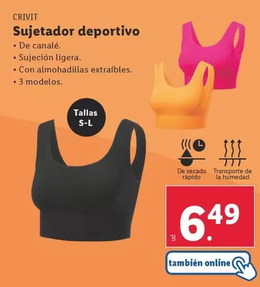 Oferta de Crivit - Sujetador Deportivo por 6,49€ en Lidl