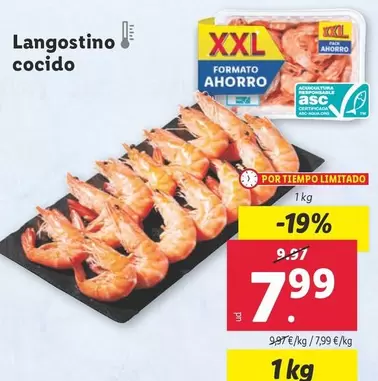 Oferta de Langostino Cocido por 7,99€ en Lidl