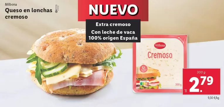 Oferta de Milbona - Queso En Lonchas Cremoso por 2,79€ en Lidl