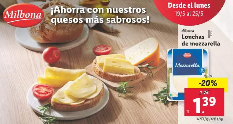 Oferta de Milbona - Lonchas De Mozzarella por 1,39€ en Lidl