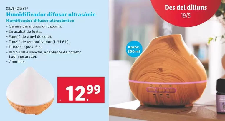 Oferta de SilverCrest - Humificador Difusor Ultrasómico por 12,99€ en Lidl
